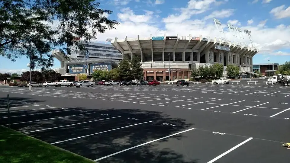 Sealcoat in front of a stadium in Boise, Idaho.